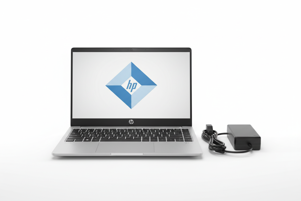 Real life image of HP EliteBook 840 G7 - Intel i5 10th Gen, 16GB RAM, 256GB M.2, 14" Screen, Adapter Included with a white plain background facing straight